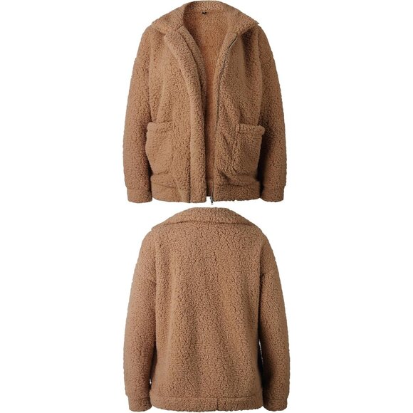 Women Winter Fleece Coat Faux Fur Long Sleeve Zip Casual Plus Size - Picture 6 of 7